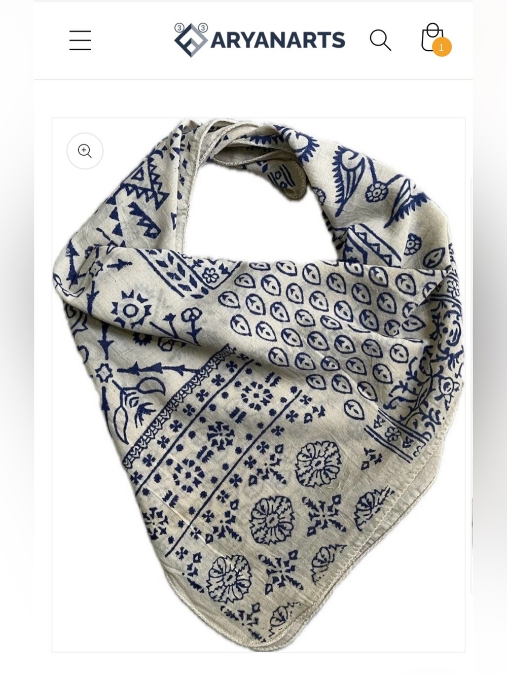 NEW Aryan Arts Cream Square Bandana With Blue Print